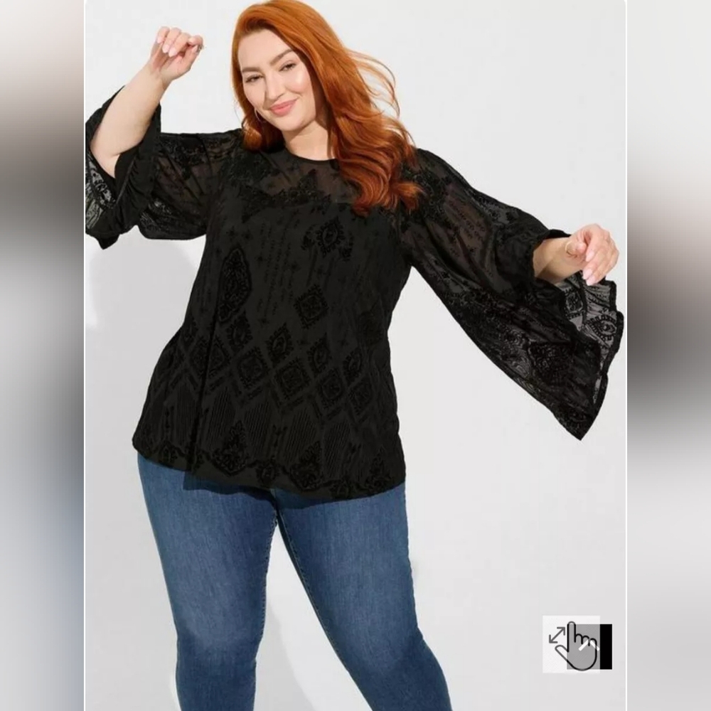 Torrid Flocked Bell Sleeve Top